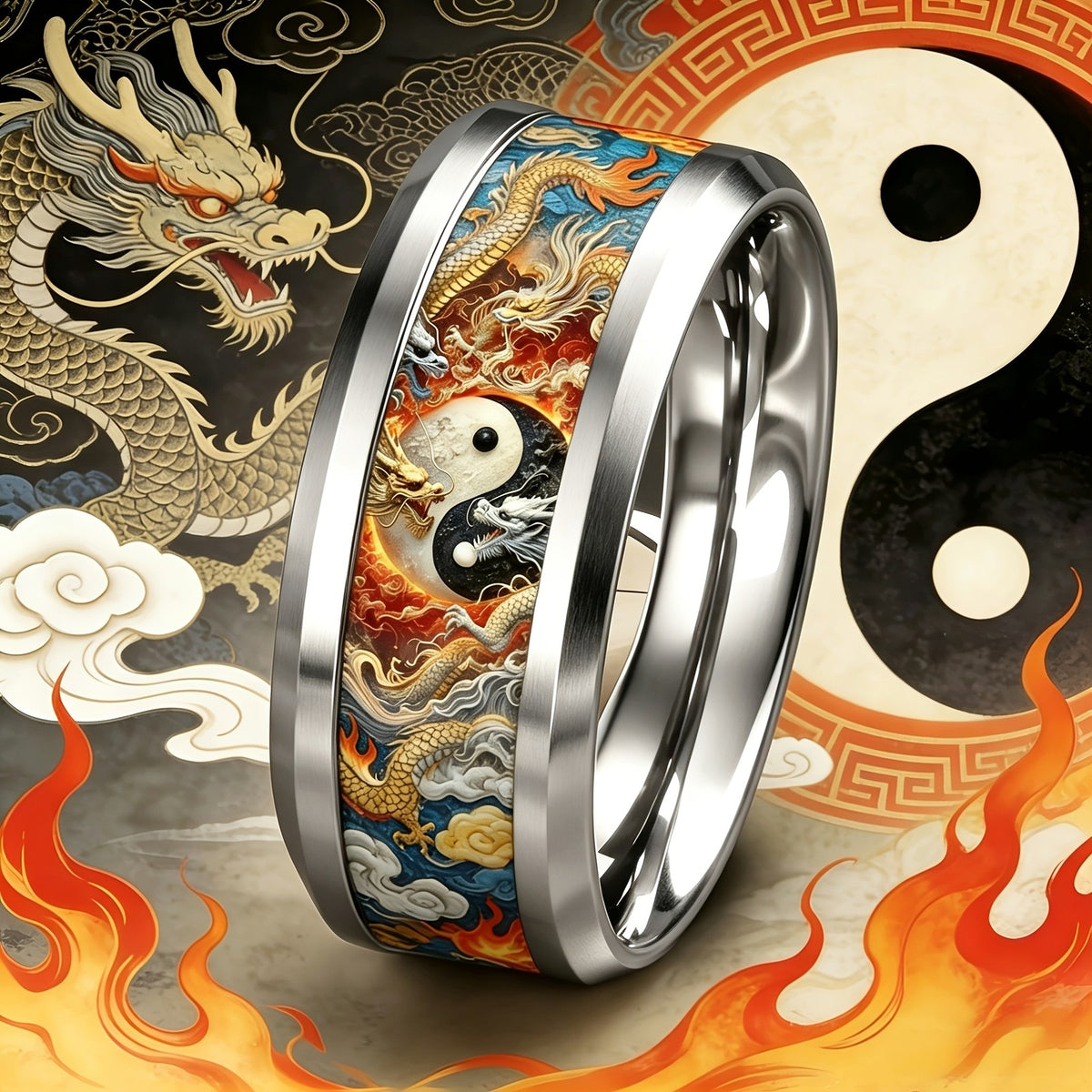 Colorful Dragon Yin Yang Ring