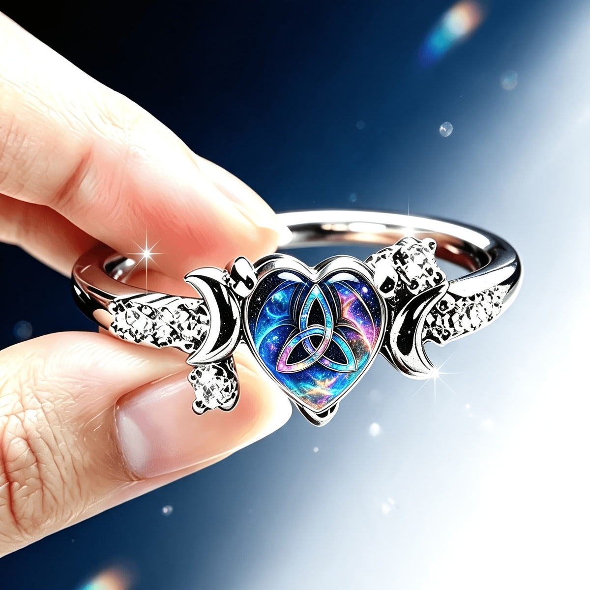 Starry Sky Celtic Heart Ring