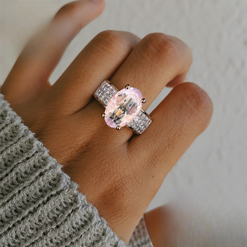 Pastel Elephant Oval Ring