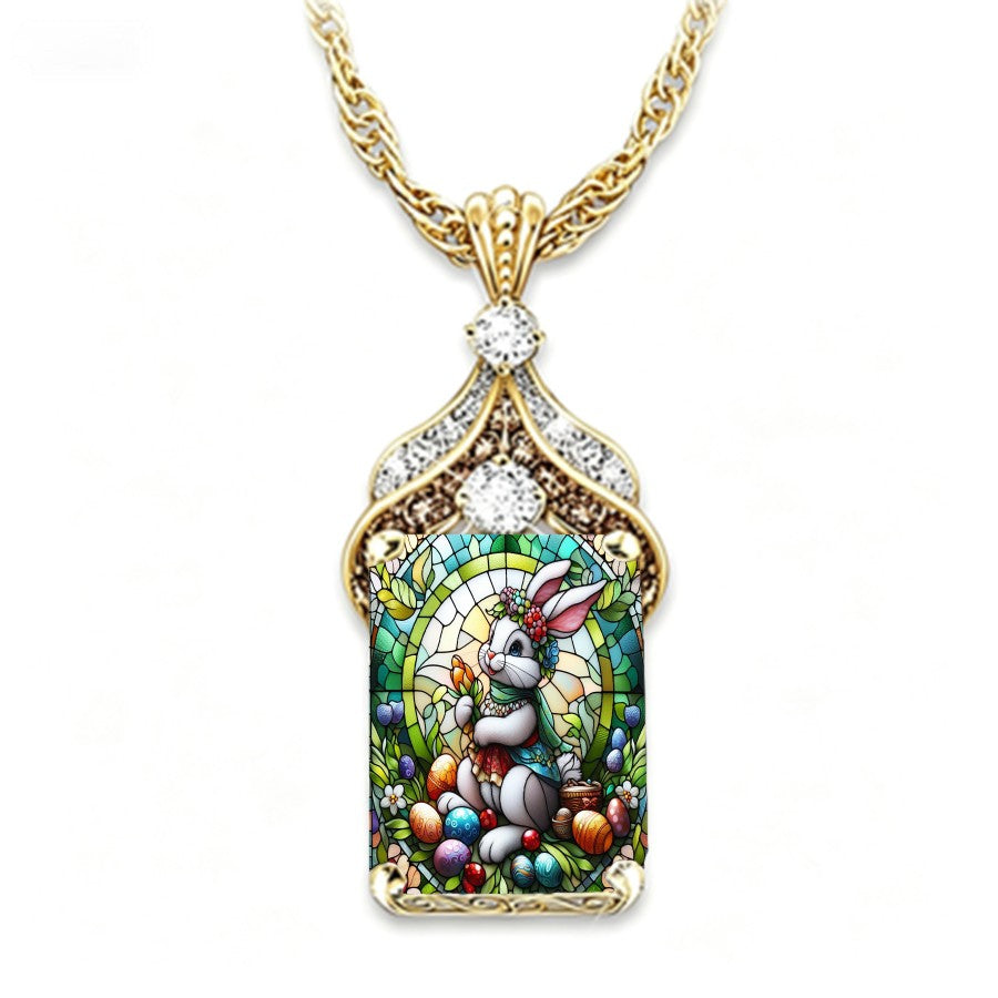 Stained Glass Bunny Pendant Necklace