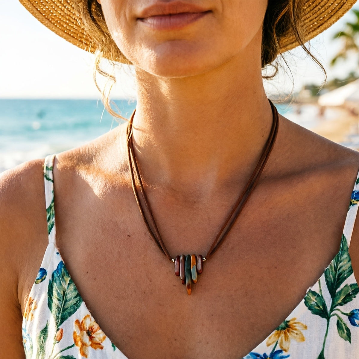 Multicolor Stone Tusk Necklace