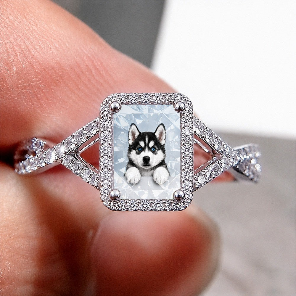White Husky Puppy Square Ring