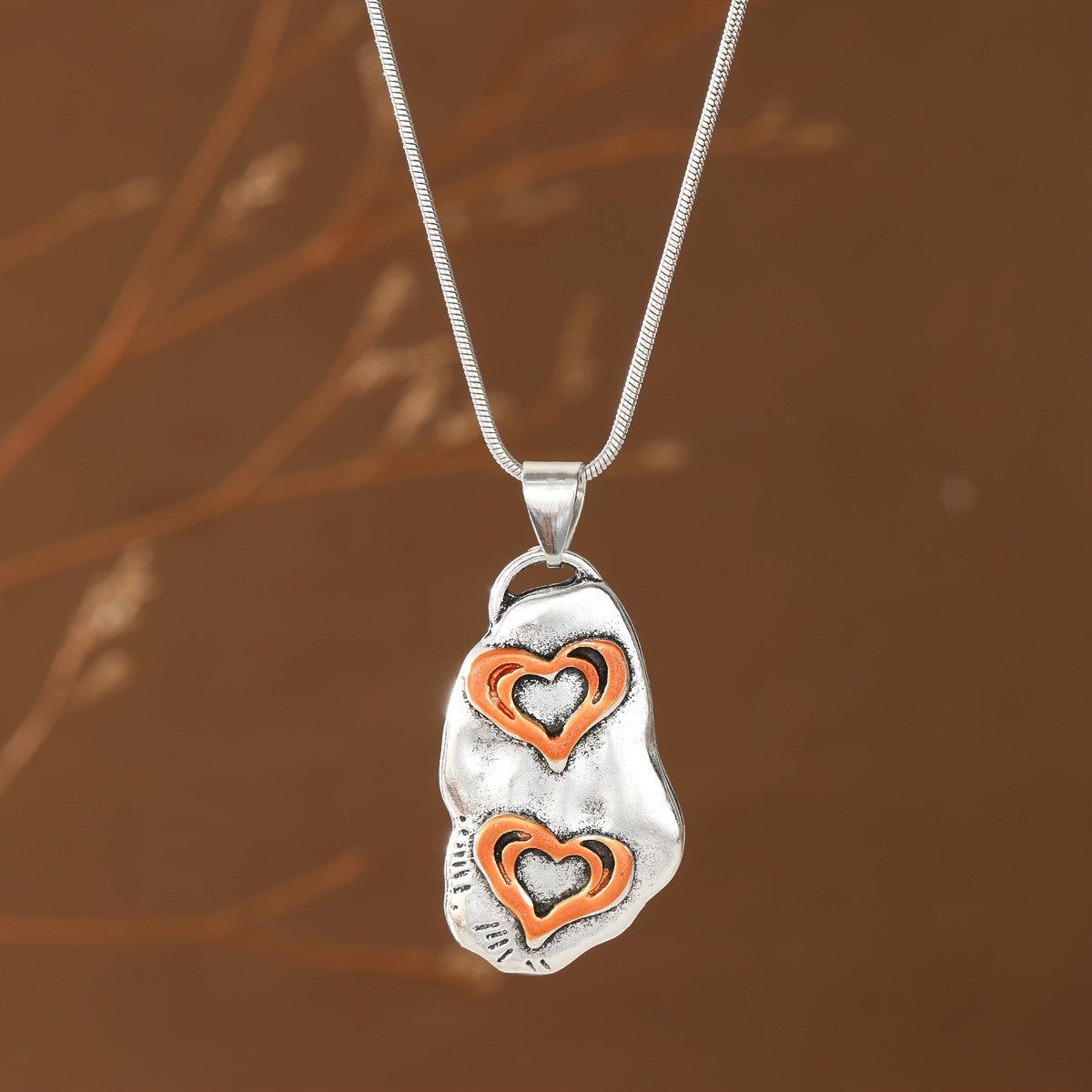 Hammered Double Heart Tag Necklace