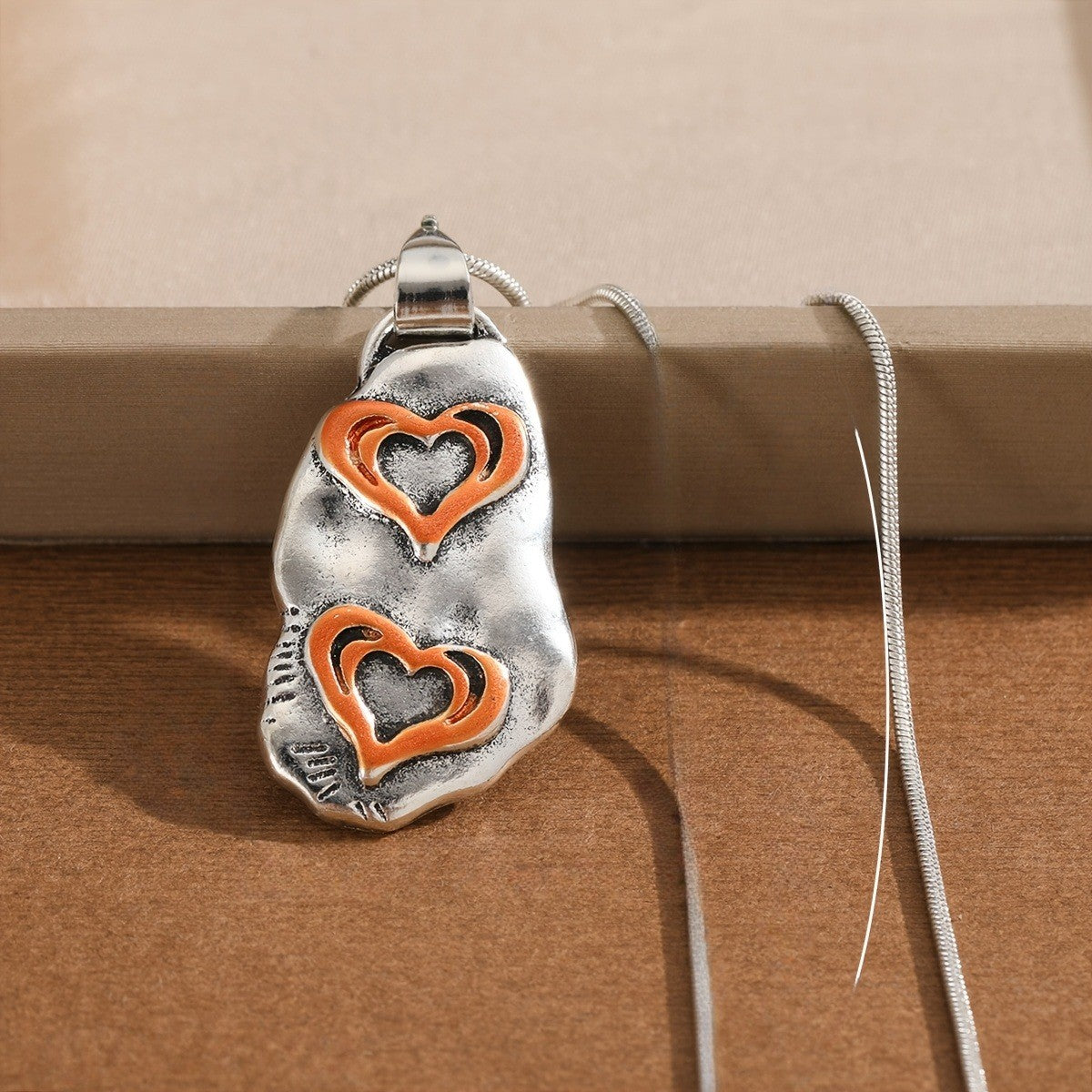 Hammered Double Heart Tag Necklace