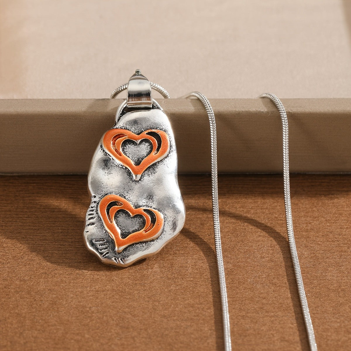 Hammered Double Heart Tag Necklace