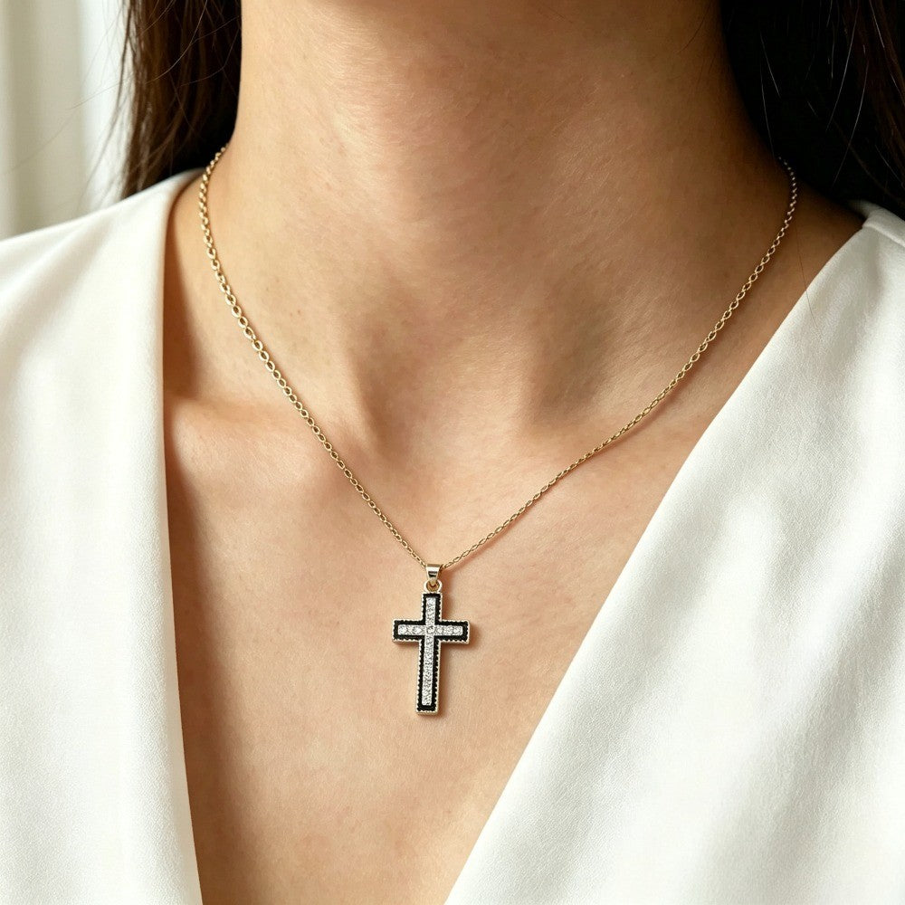 Black-Edged Cross Necklace