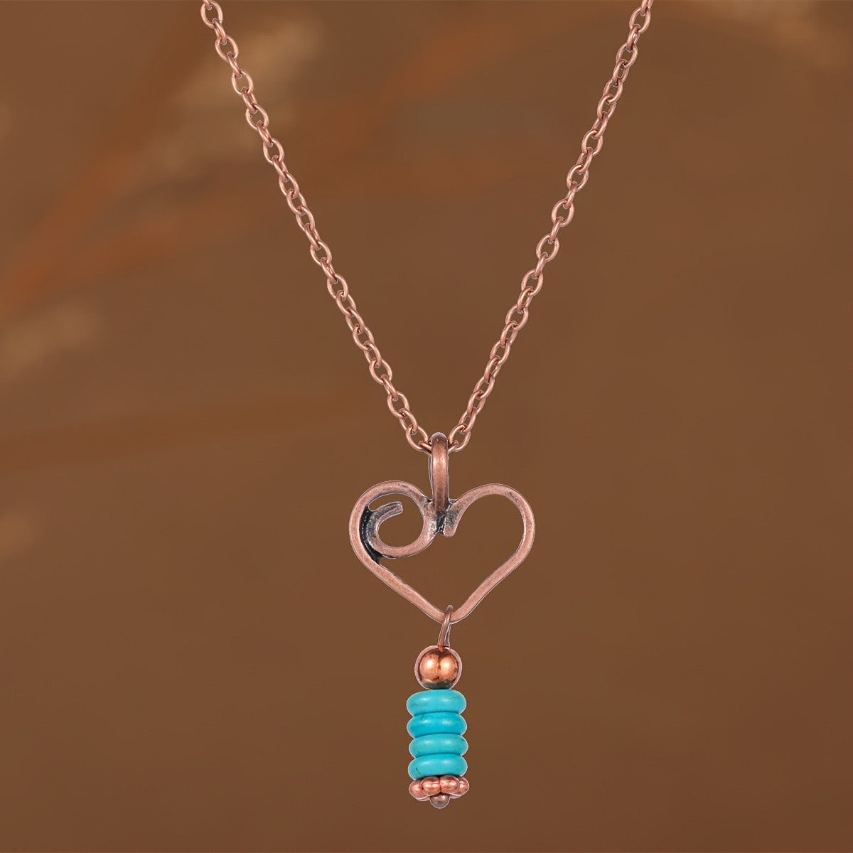Copper Wire Heart & Turquoise Necklace