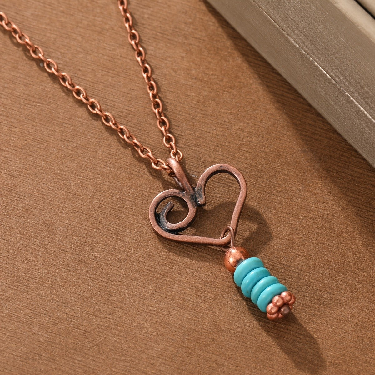 Copper Wire Heart & Turquoise Necklace