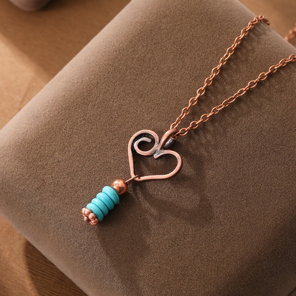 Copper Wire Heart & Turquoise Necklace