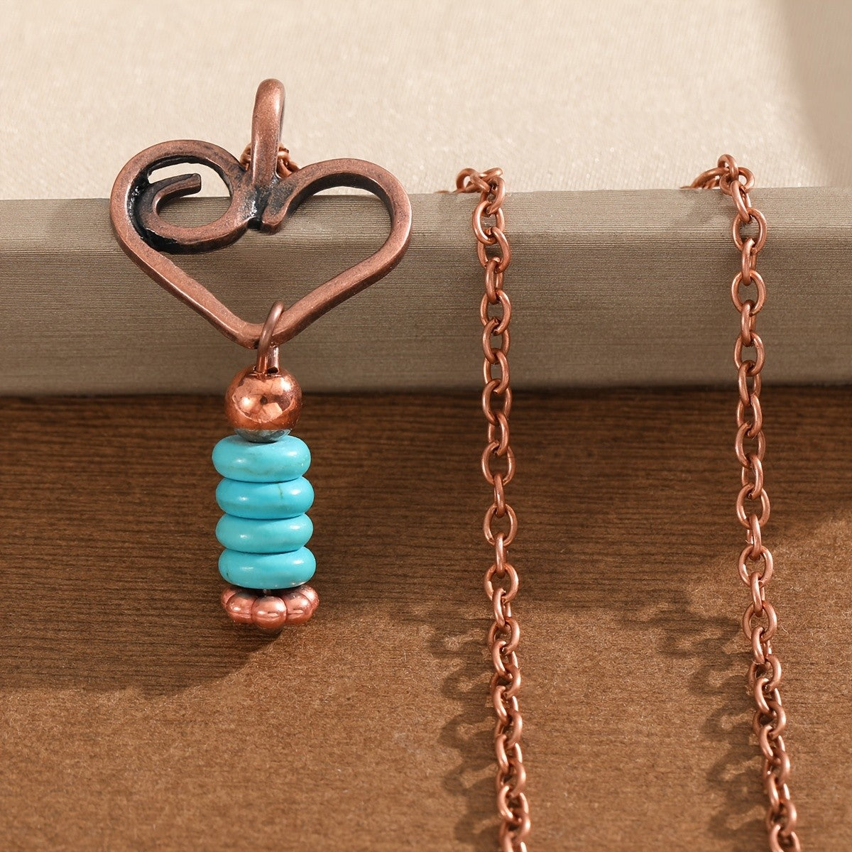 Copper Wire Heart & Turquoise Necklace