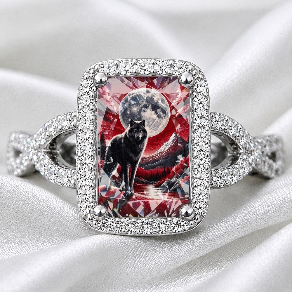 Wolf & Moon Square Ring