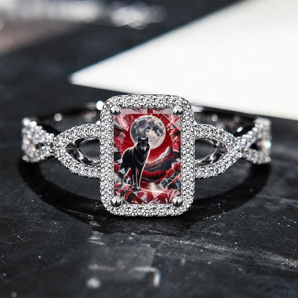 Wolf & Moon Square Ring