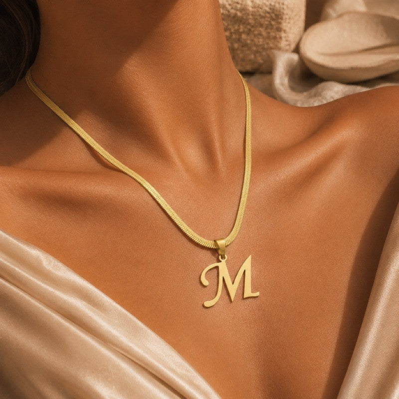 Script Letter Snake Chain Necklace