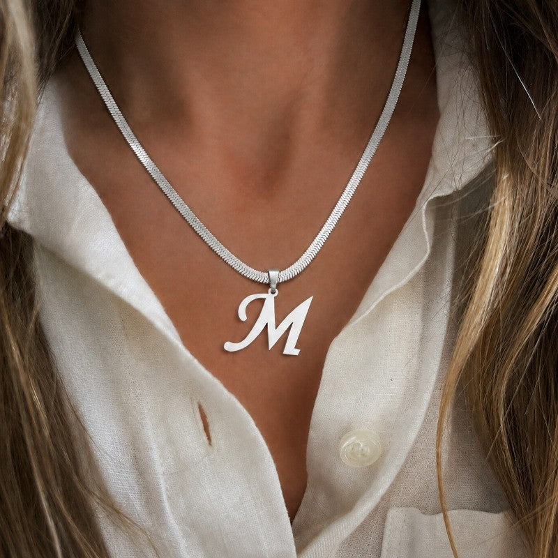 Script Letter Snake Chain Necklace