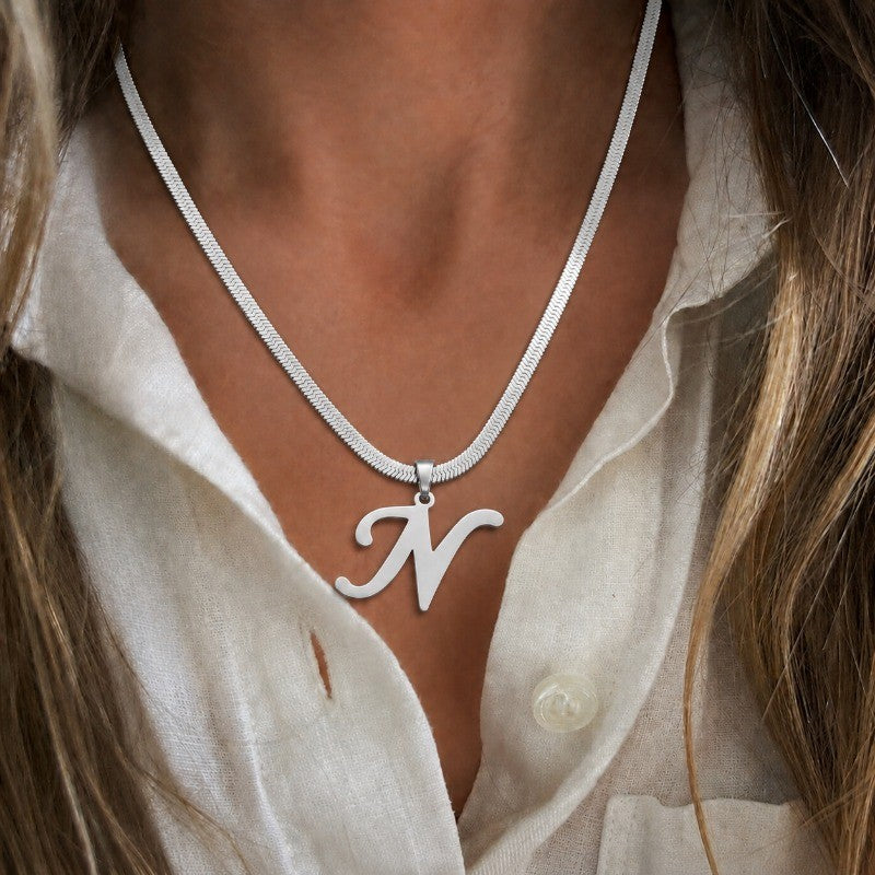 Script Letter Snake Chain Necklace