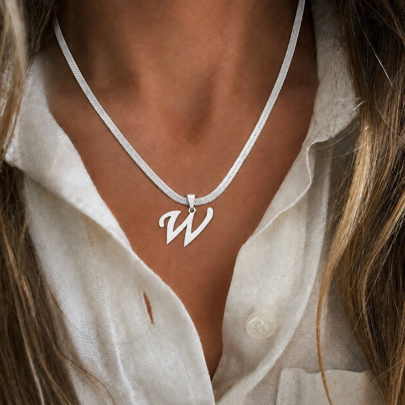 Script Letter Snake Chain Necklace