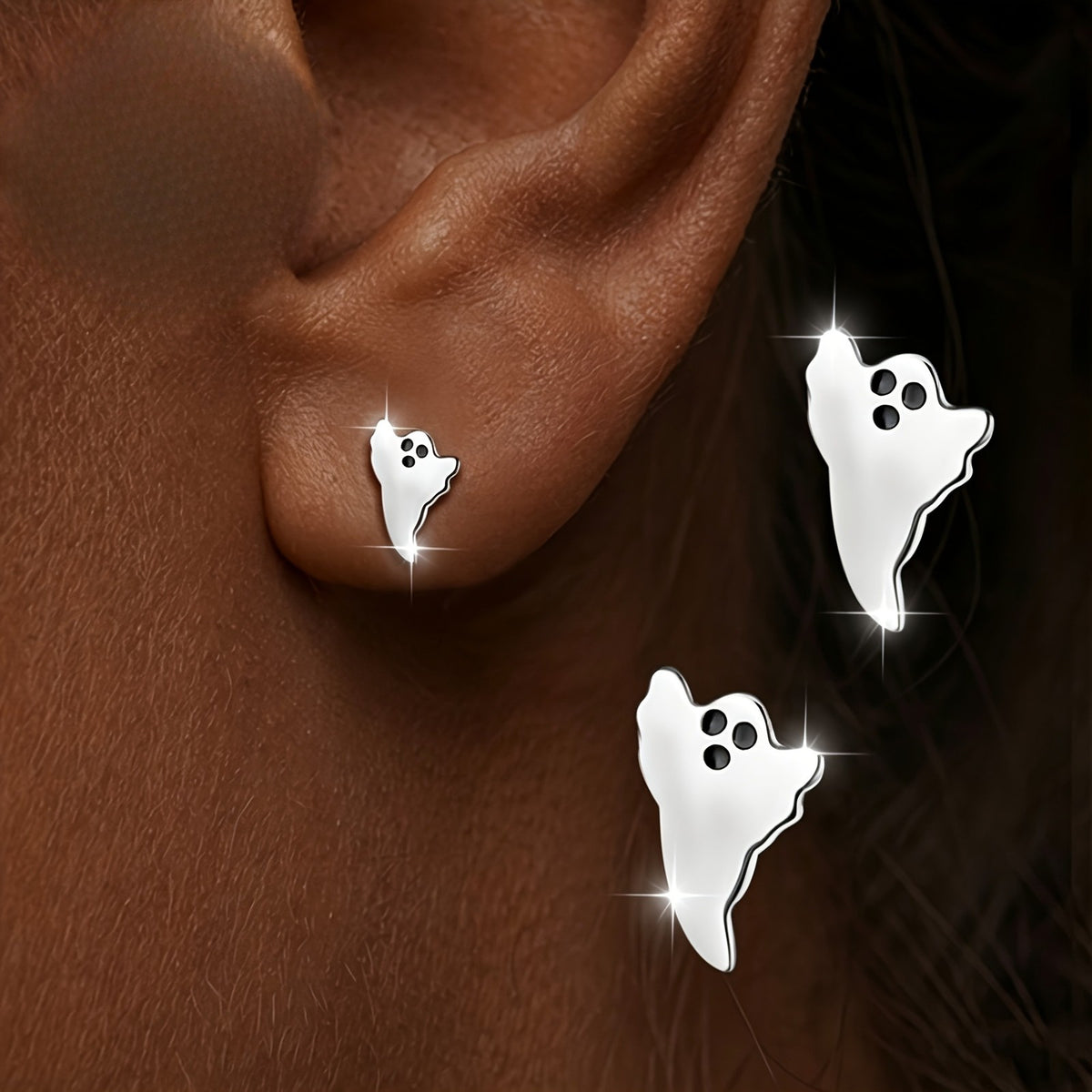 Silver Ghost Stud Earrings