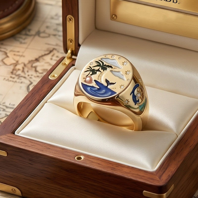 Tropical Whale Oval Ring