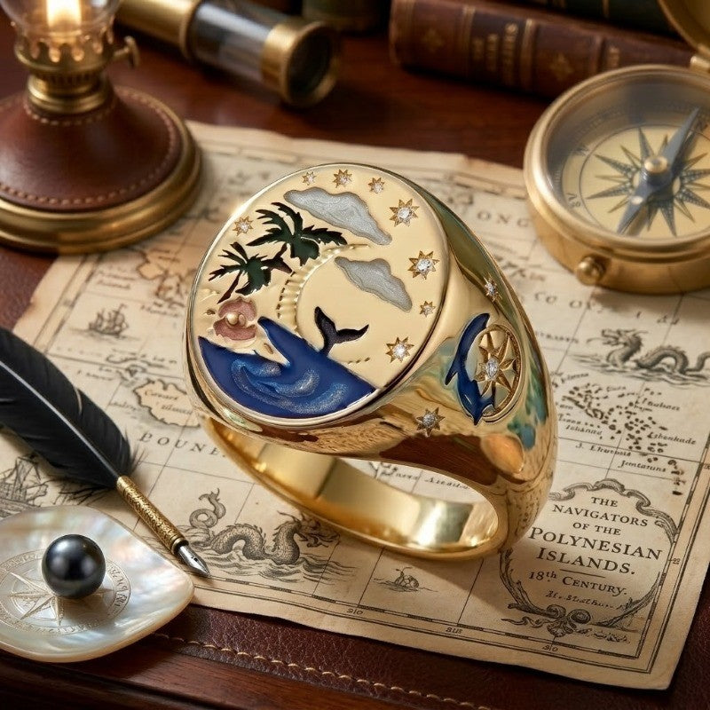 Tropical Whale Oval Ring