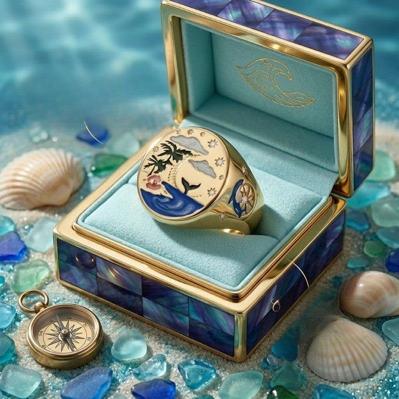 Tropical Whale Oval Ring