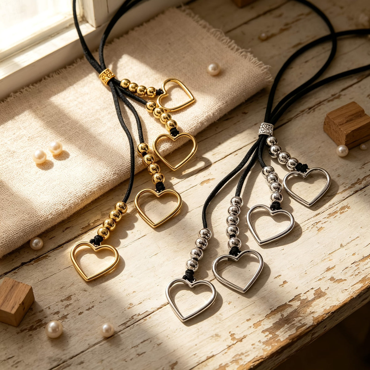 Cascading Heart Cord Necklace