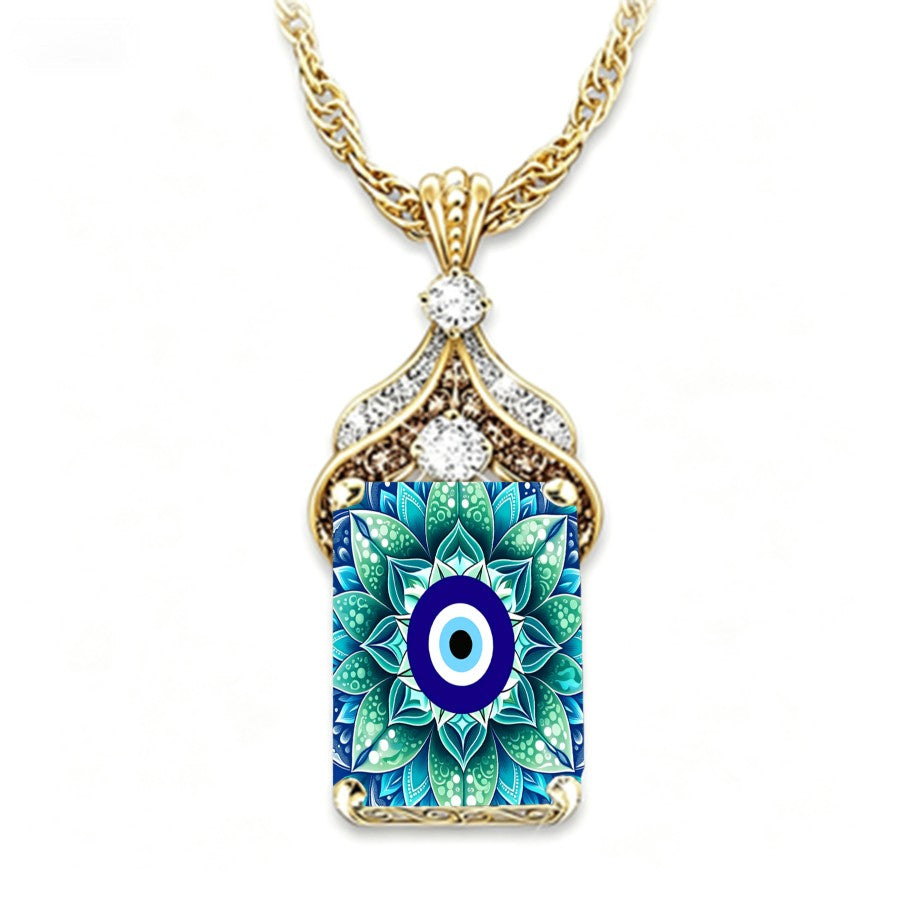 Blue Mandala Evil Eye Pendant Necklace