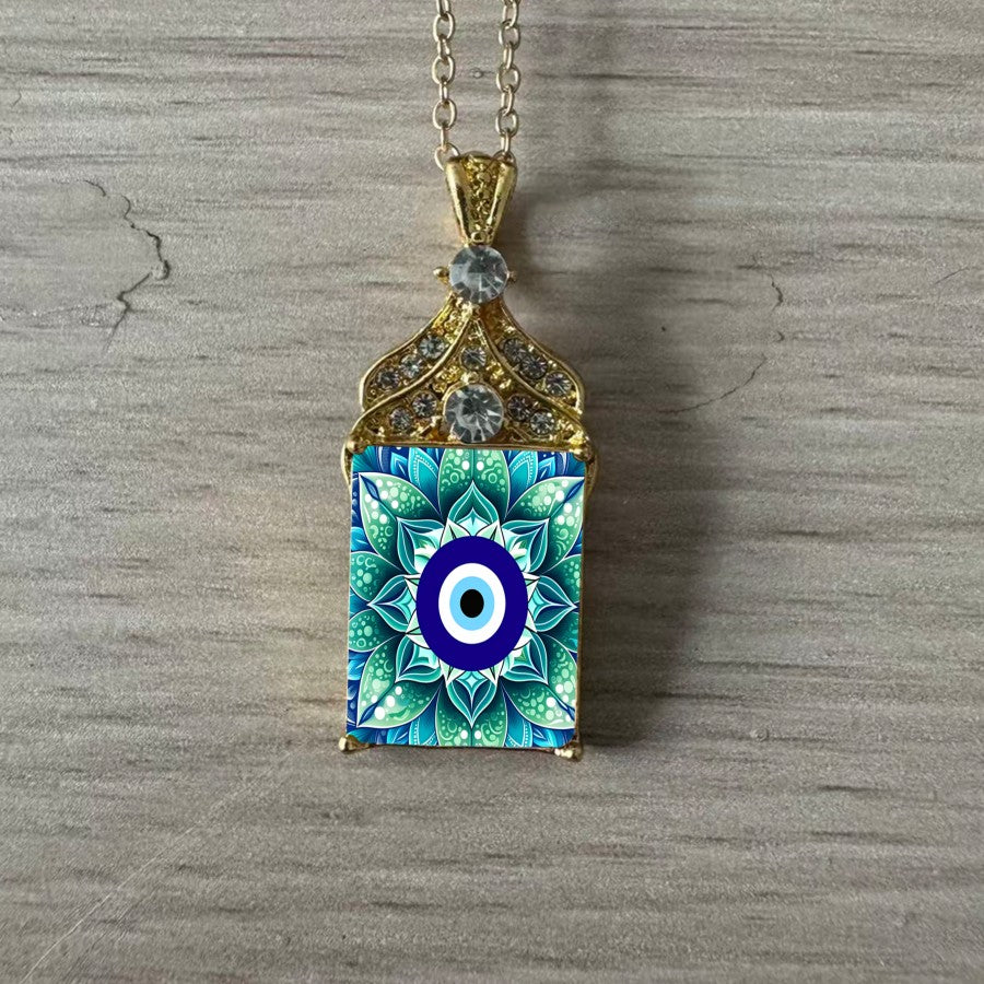 Blue Mandala Evil Eye Pendant Necklace