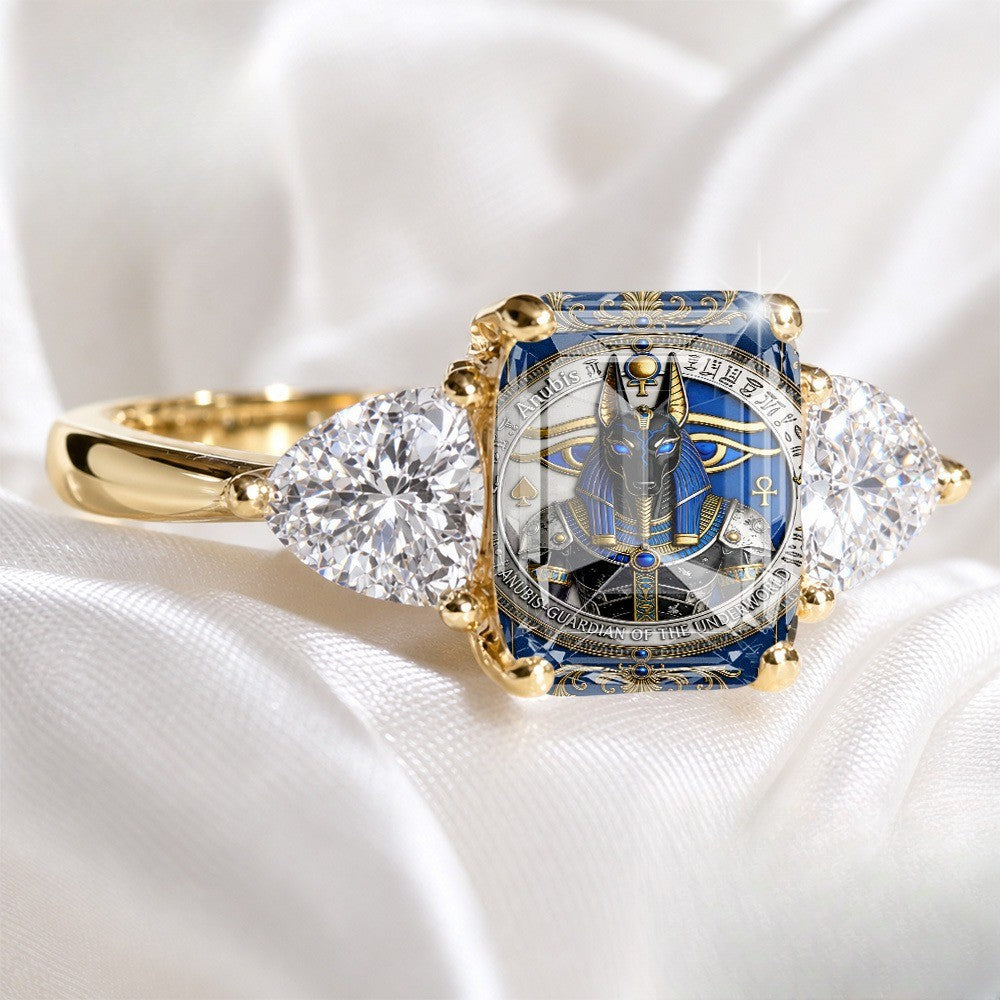 Blue Egyptian Motif Statement Ring