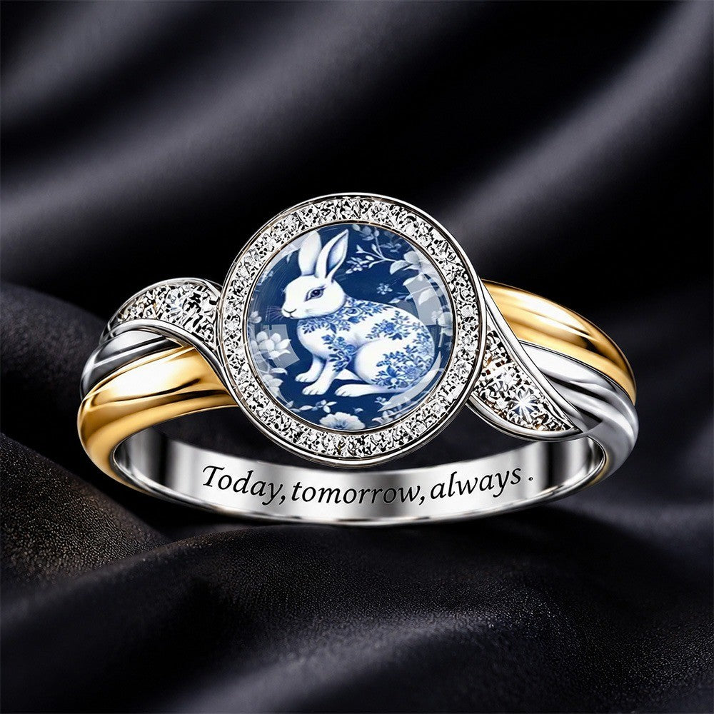 Blue Porcelain Rabbit Ring