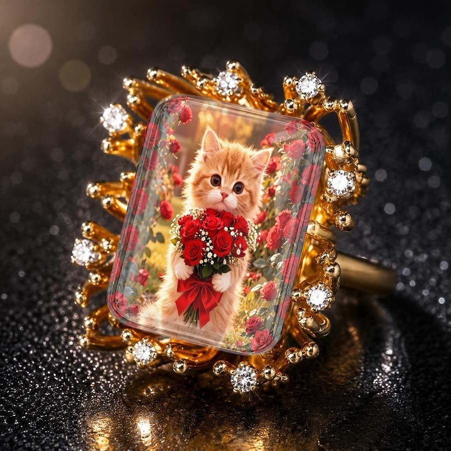 Ginger Cat Bouquet Square Ring
