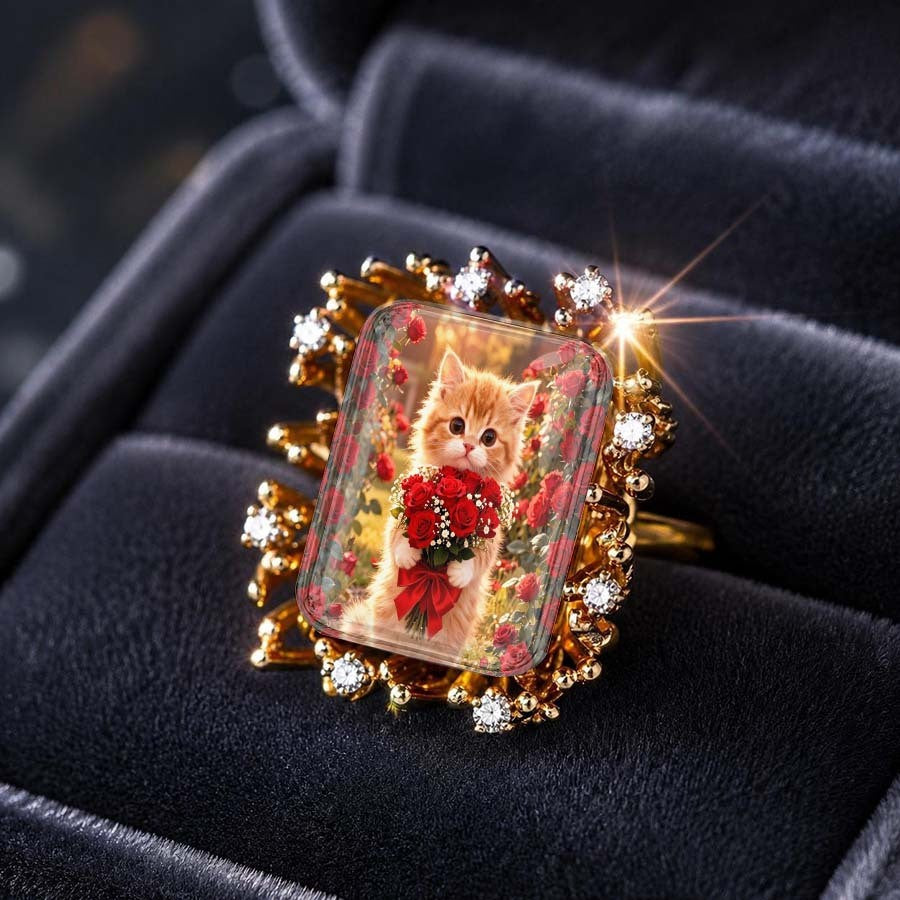 Ginger Cat Bouquet Square Ring