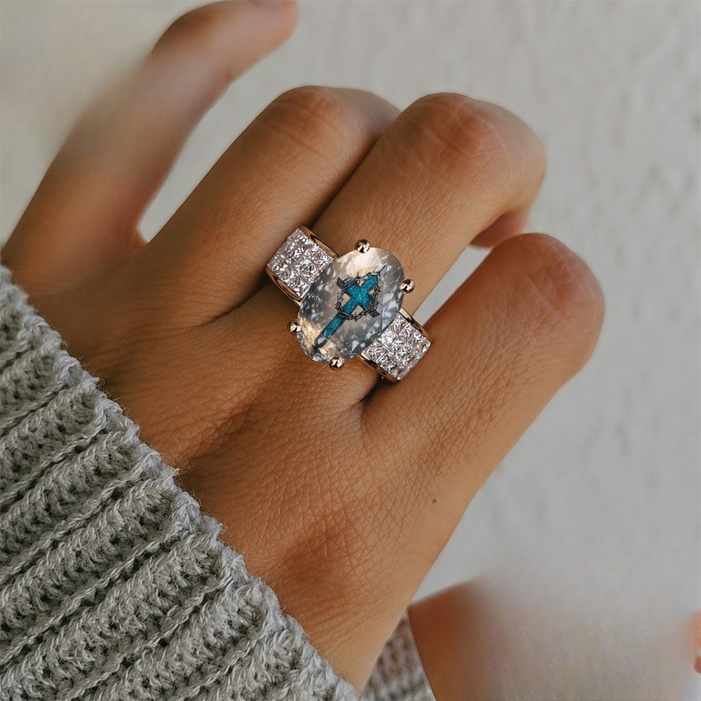 Blue Cross & Crown of Thorns Oval Ring