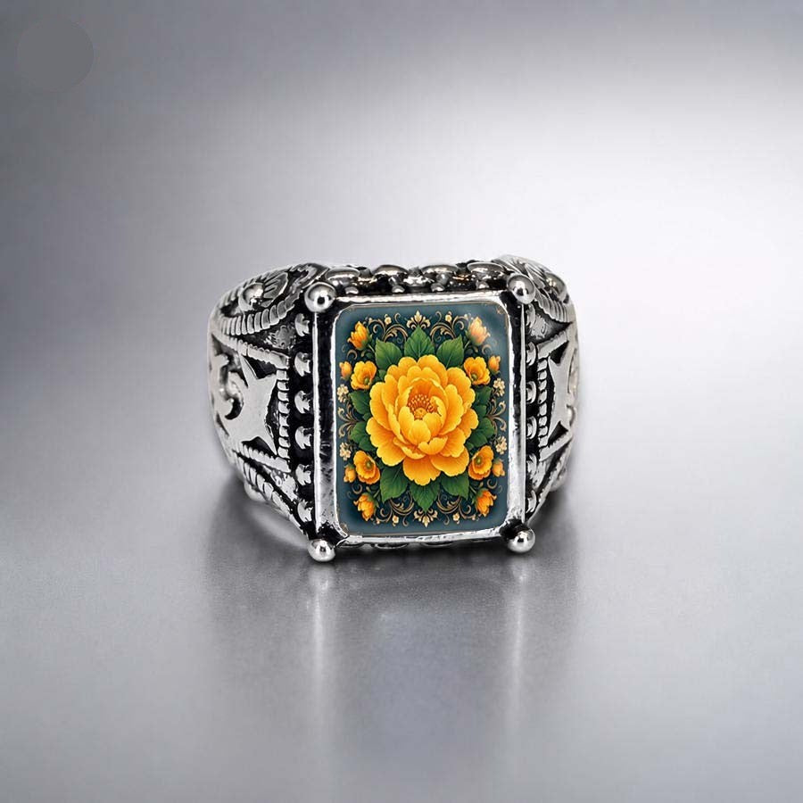 Yellow Floral Square Ring