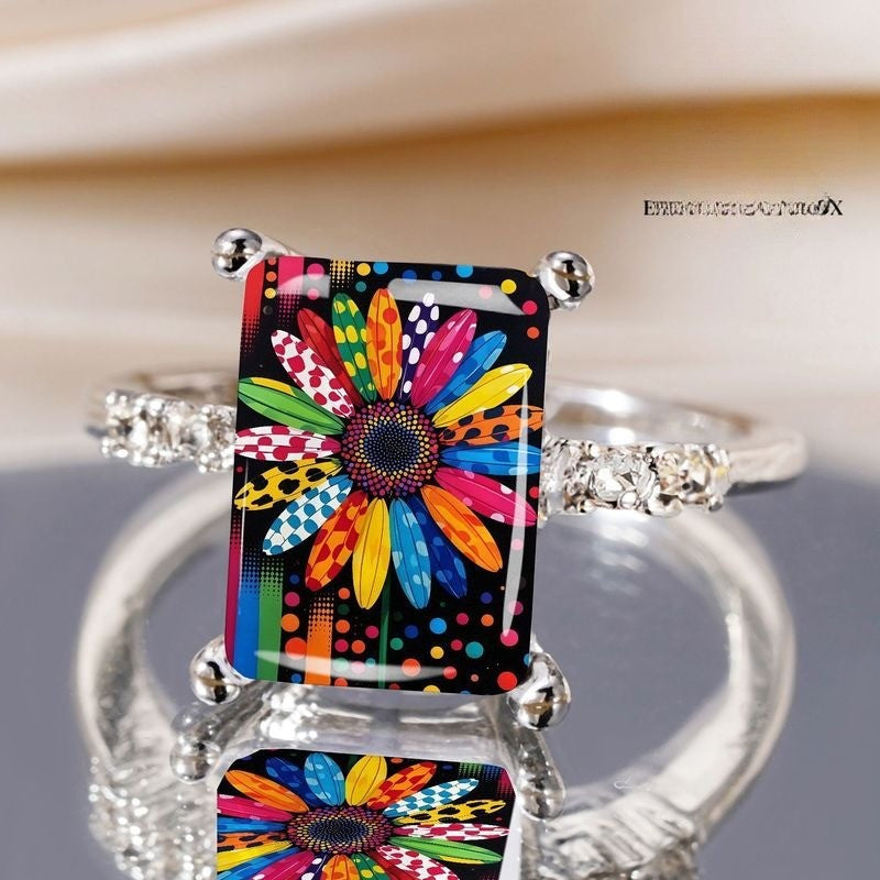 Colorful Polka Dot Daisy Ring