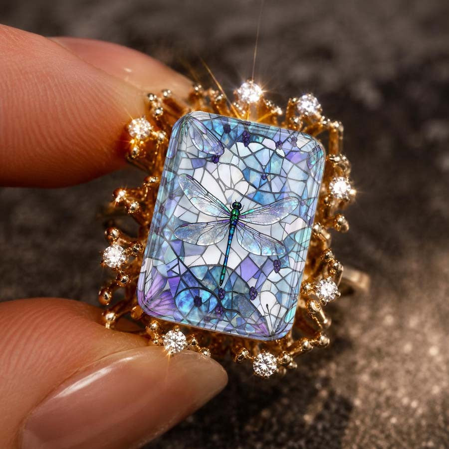 Dragonfly Mosaic Sunburst Ring