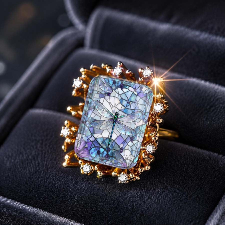 Dragonfly Mosaic Sunburst Ring