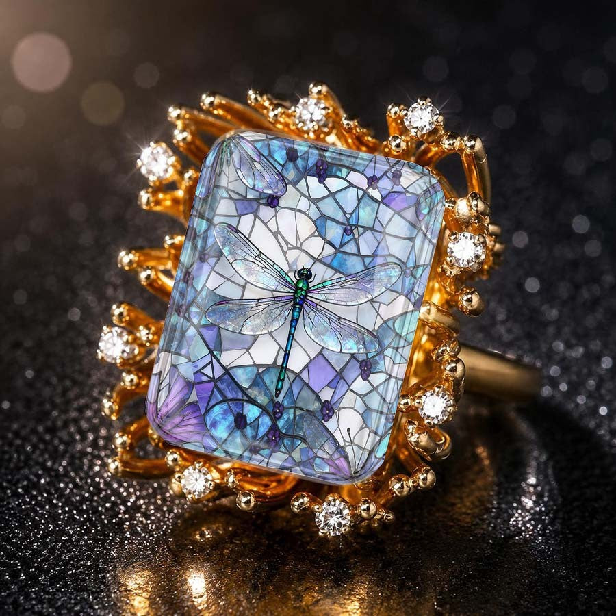 Dragonfly Mosaic Sunburst Ring