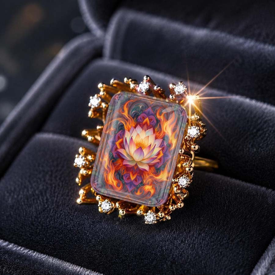 Fiery Lotus Square Statement Ring
