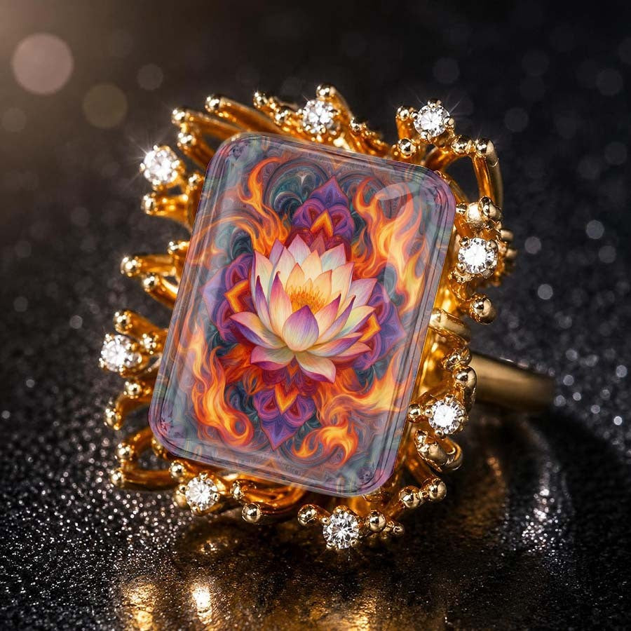 Fiery Lotus Square Statement Ring