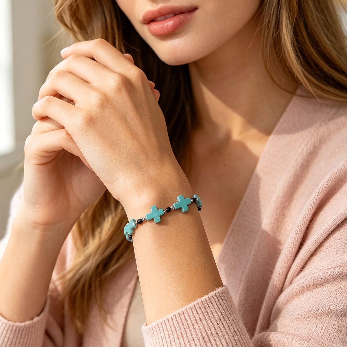 Turquoise Cross Beaded Bracelet
