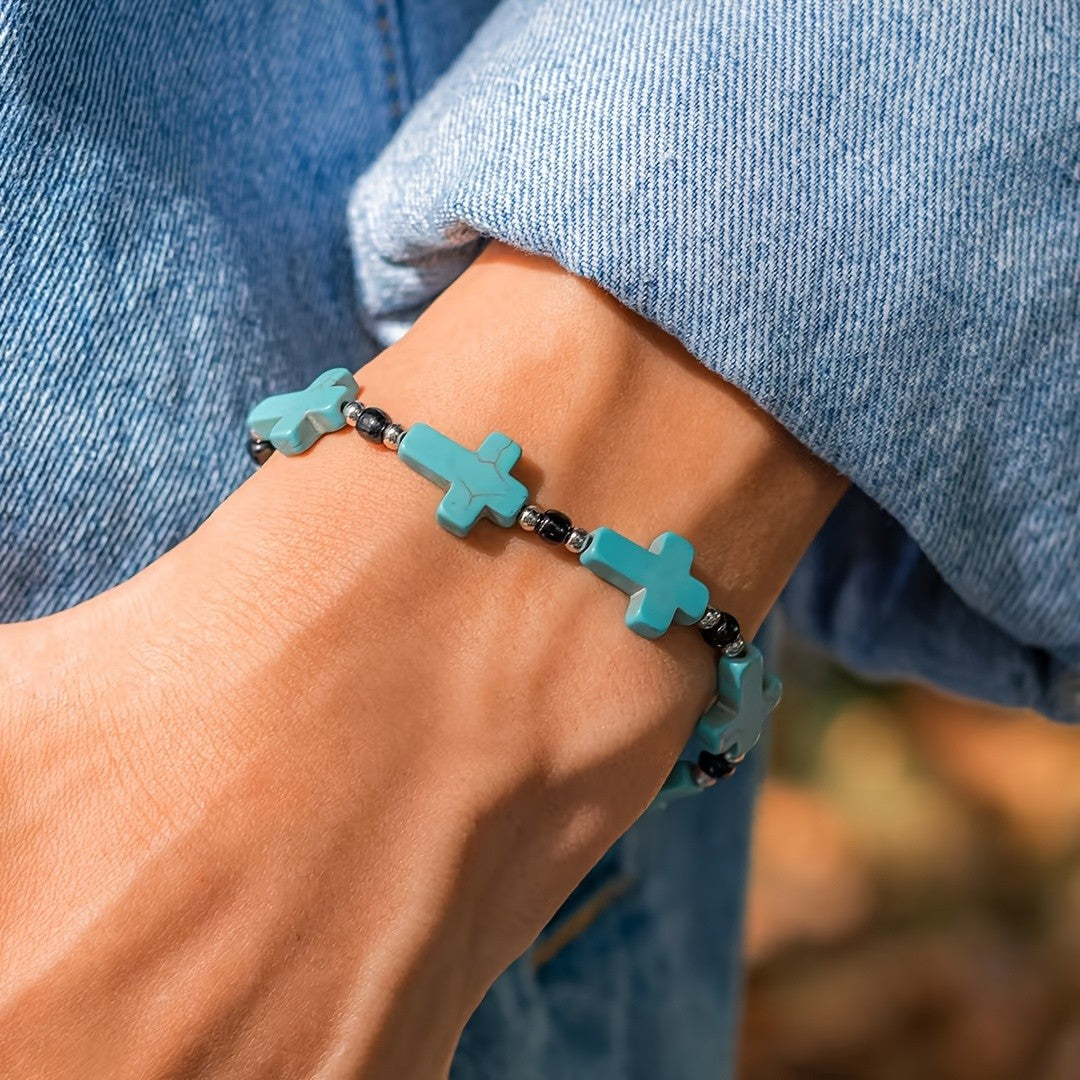 Turquoise Cross Beaded Bracelet
