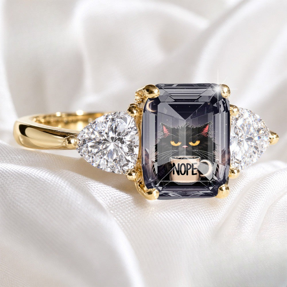 Black Cat Rectangular Stone Ring