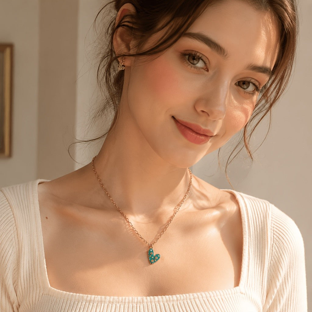 Enamel Floral Heart Necklace