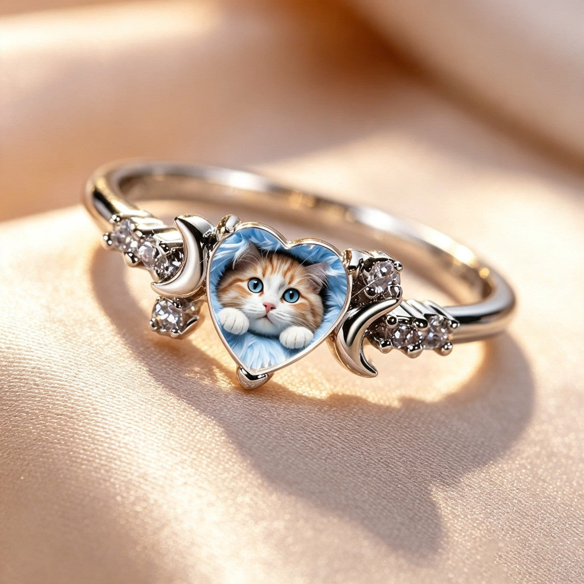 Cat Heart Moon Ring