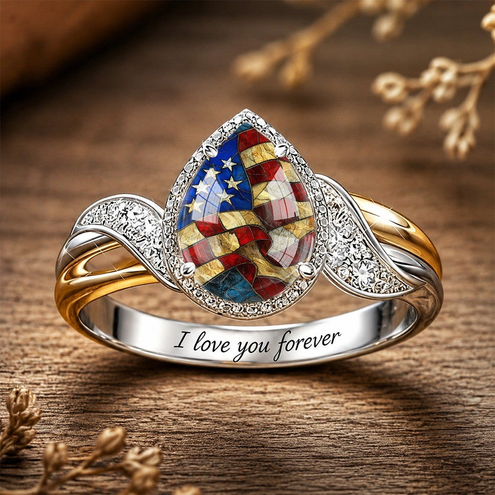 American Flag Teardrop Ring