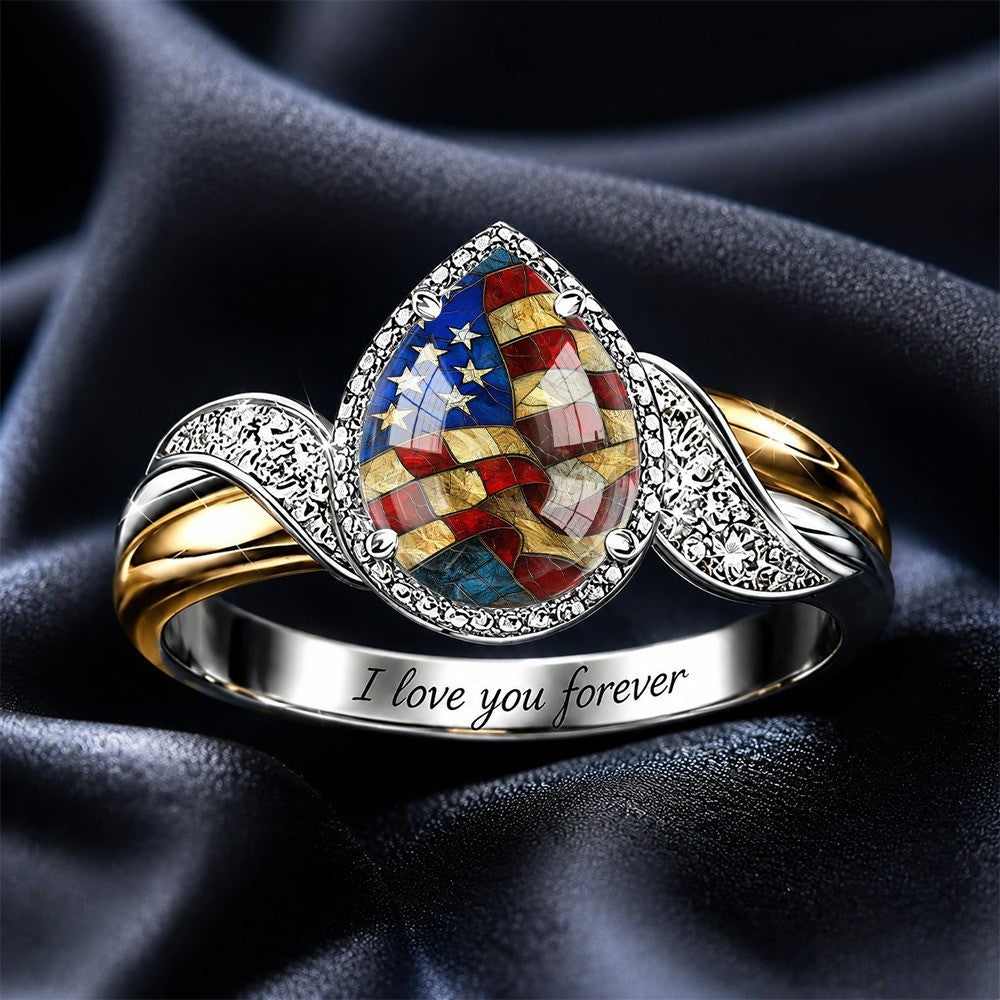 American Flag Teardrop Ring