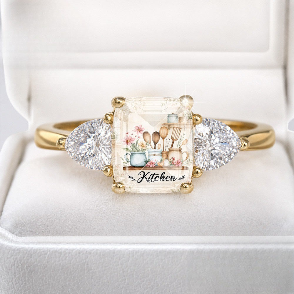 Kitchen Scene Three Stone Ring