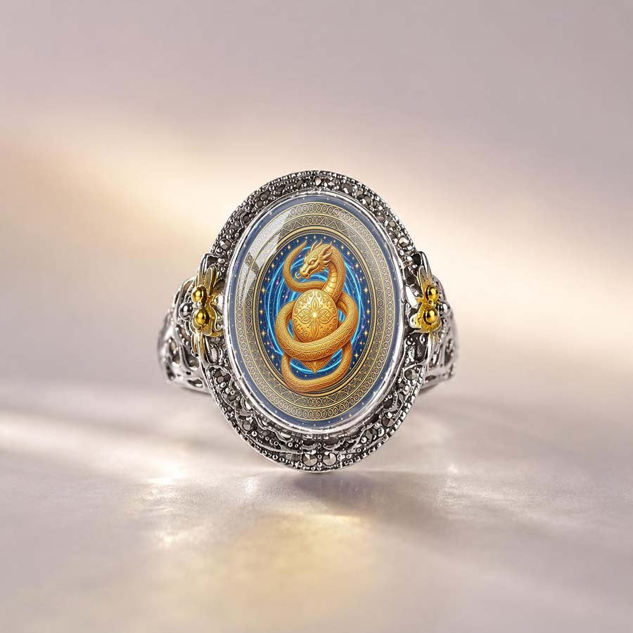 Golden Dragon Oval Statement Ring
