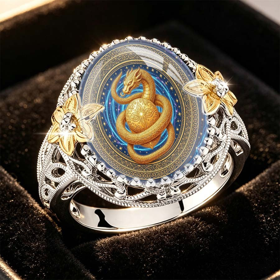 Golden Dragon Oval Statement Ring
