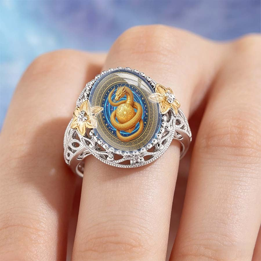 Golden Dragon Oval Statement Ring
